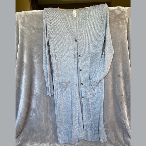 🎉Allison Joy by EVEREVE Ribbed Knit Duster Cardigan. Women’s Size LG, Grey - Picture 4 of 11